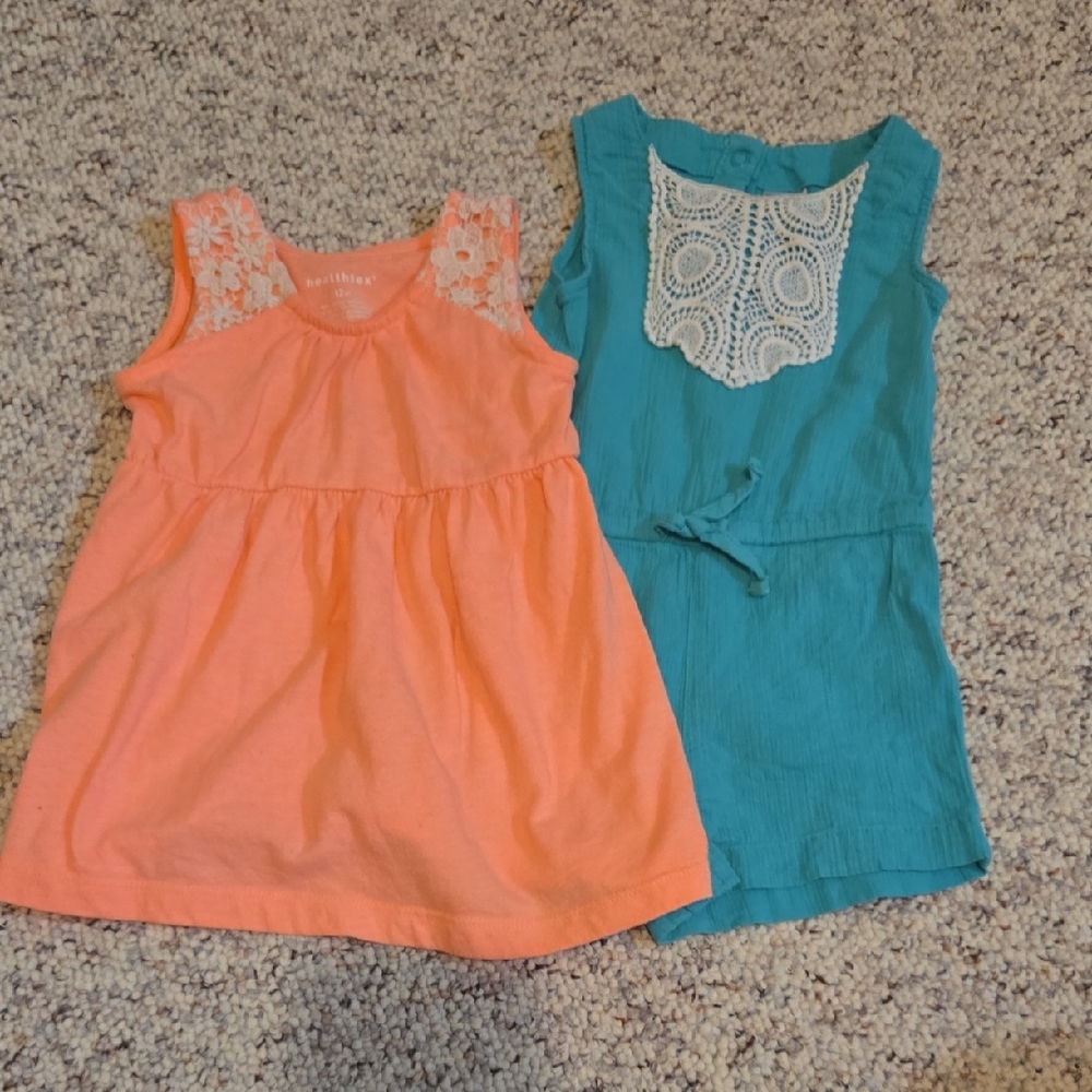 Coral and Teal Girls' Dresses with Lace Detail